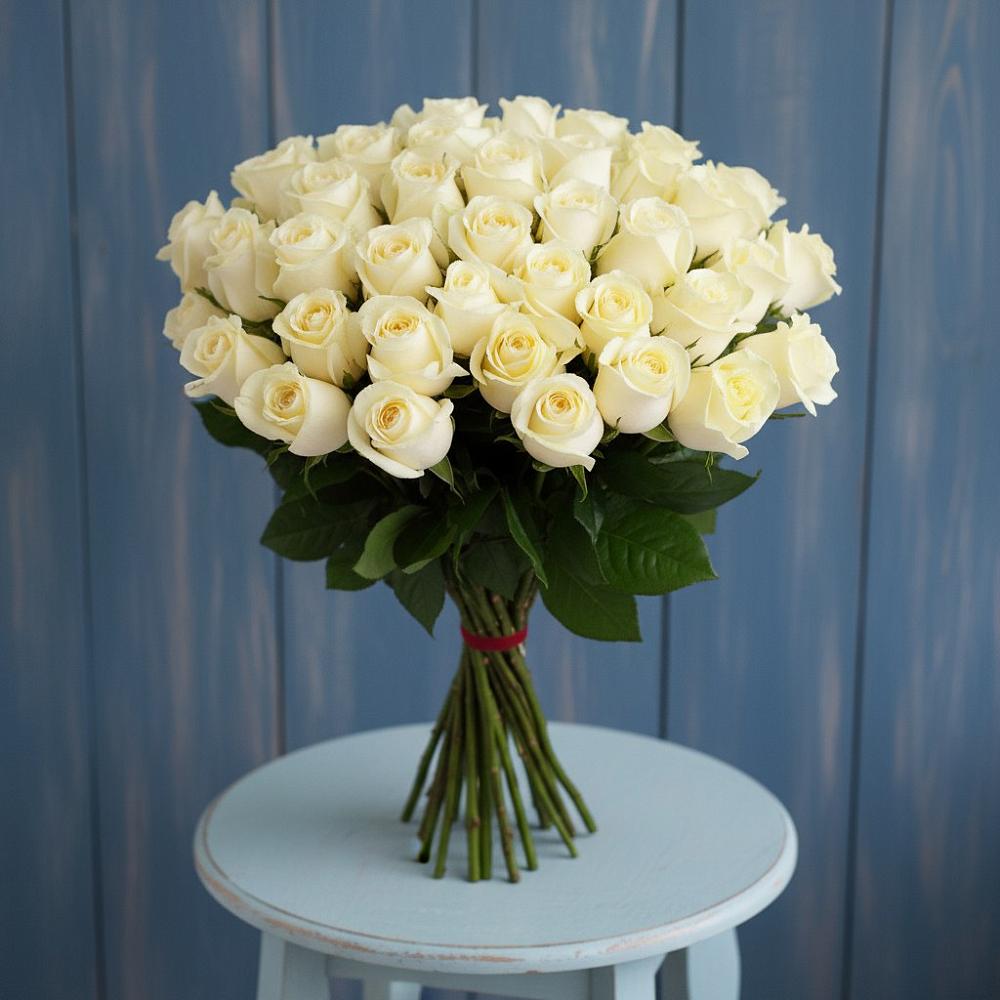 Букет 51 Белая роза Эдлесс Лав в Поселок дома отдыха Огарево