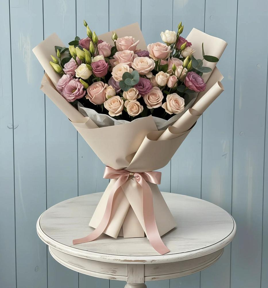 Букет цветов из: Розы и Лизиантусы в Поселок дома отдыха Огарево