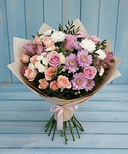 Букет цветов из:  Хризантемы, Розы и Альстромерии в Поселок дома отдыха Огарево