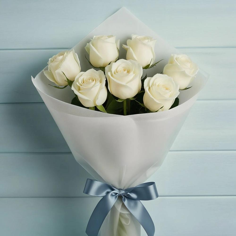 Букет 7 Белых роз Эдлесс Лав в Поселок дома отдыха Огарево